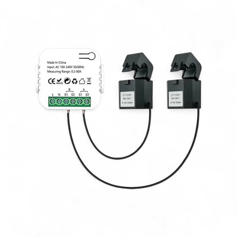 Smart WiFi Energie Monitor voor huishoudens met zonnepanelen met twee klemmen en real time monitoring