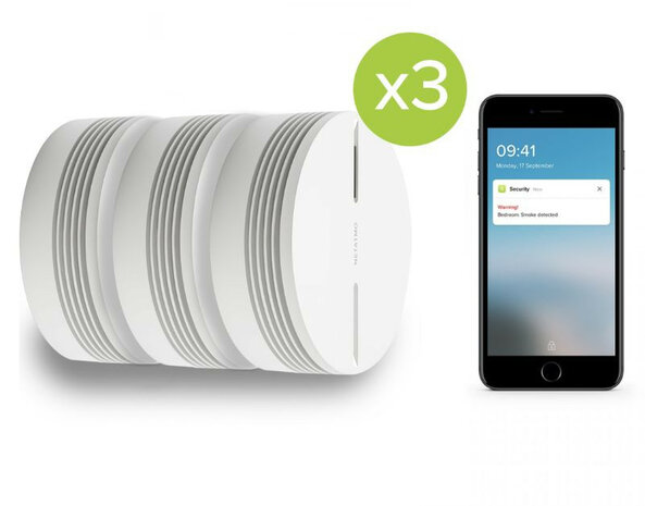 Slimme rookmelder voor woning met wifi verbinding lange batterijduur en sirene set van drie stuks