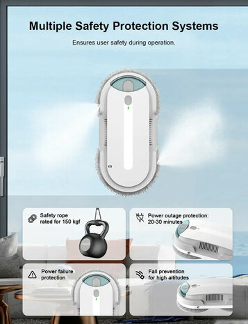 Raamreinigingsrobot huishoudelijk gebruik met gyroscoop navigatie en app bediening