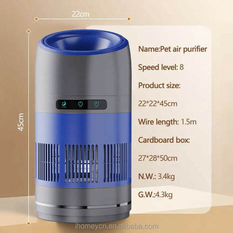 Luchtreiniger voor huisdieren met wifi bediening en HEPA 13 filter