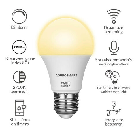 AduroSmart E27 led lamp voor binnenverlichting met warm witte dimbare verlichting en draadloze bediening