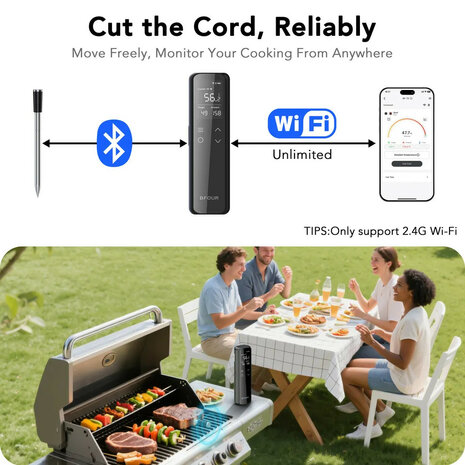 Thermometer voor barbecue met Wifi bereik en LCD display