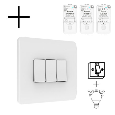 Draadloze wandschakelaar voor binnenverlichting met 3 knoppen aan uit en dimmer batterij