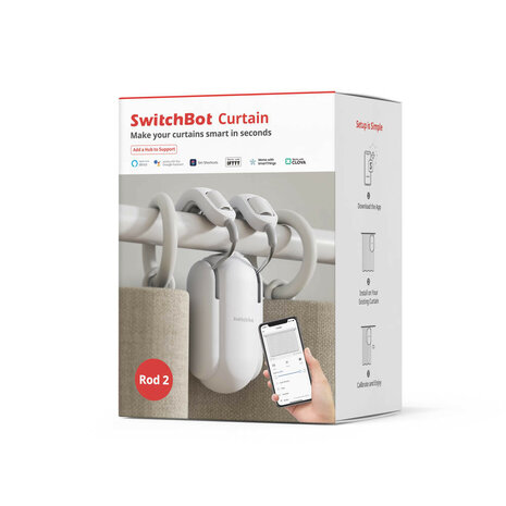 Switchbot gordijnmotor voor roedegordijnen met automatische bediening en app bediening