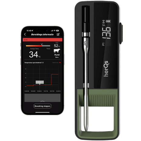 Thermometer voor BBQ en grillen met draadloze app bediening en hoge temperatuurbestendigheid