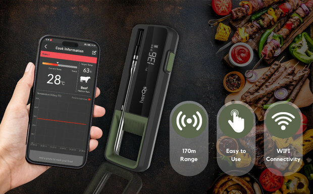 Thermometer voor BBQ en grillen met Bluetooth app bediening en temperatuurbereik tot 500 graden
