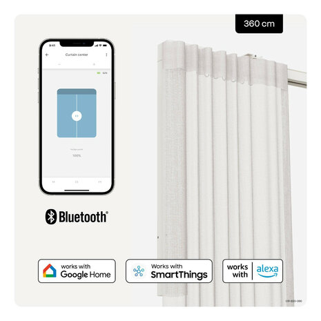 Gordijnmotor voor automatische bediening met 360 centimeter rail en ge&iuml;ntegreerde oplaadbare batterij