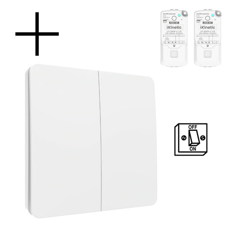 Draadloze wandschakelaar voor verlichting met kinetische voeding en 2 knoppen aan uit functie set