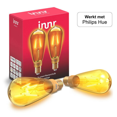Filament Edison lamp voor slimme verlichting met Zigbee dimfunctie en E27 fitting 2 stuks glas vintage design