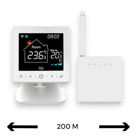 Draadloze Wifi thermostaat voor C V installatie met tiptoetsbediening en nauwkeurige temperatuurregeling