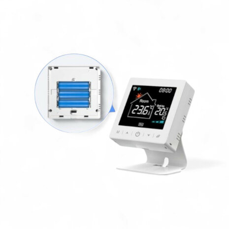 Draadloze Wifi thermostaat voor C V installatie met tiptoetsbediening en nauwkeurige temperatuurregeling