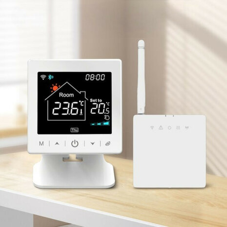 Draadloze Wifi thermostaat voor C V installatie met tiptoetsbediening en nauwkeurige temperatuurregeling