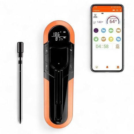 Draadloze BBQ thermometer voor grill oven en barbecue met Bluetooth bereik en waterdichte probe