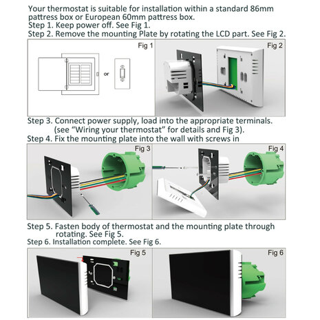 Inbouw thermostaat wifi touchscreen 230V 4 draads 3A zwart voor CV en boiler programmeerbaar