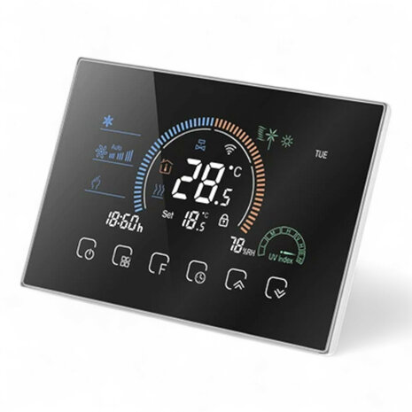 Inbouw thermostaat wifi touchscreen 230V 4 draads 3A zwart voor CV en boiler programmeerbaar