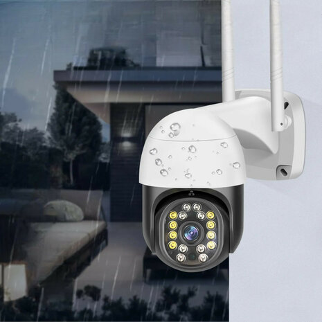 Beveiligingscamera buiten 1080P IP65 nachtzicht 15 m bewegingsdetectie wit WiFi