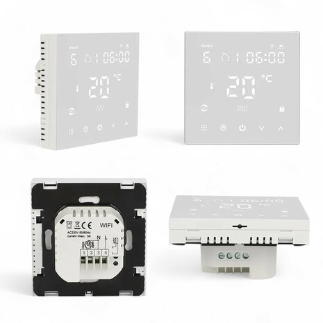 Inbouw thermostaat met touchscreen, Tuya Smart Life, 4-draads 230V, wit