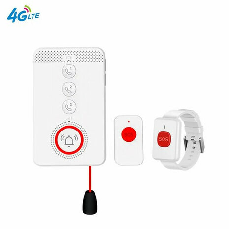 SOS Alarmset binnenhuis met 4G-simkaart, intercomfunctie en waterdichte IP65-knop (wit)