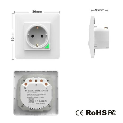 Inbouw stopcontact voor thuis met wifi bediening en spraakbesturing zwart