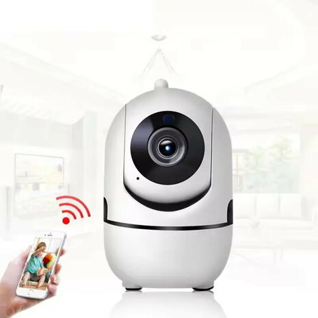 Beveiligingscamera voor binnen 1080P HD 360&deg; draaibaar, nachtzicht 10 m, wit