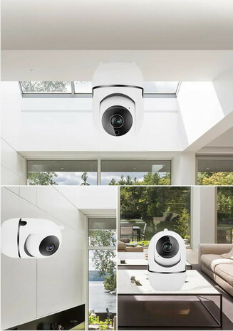Beveiligingscamera voor binnen 1080P HD 360&deg; draaibaar, nachtzicht 10 m, wit
