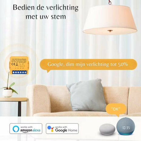 Inbouw dimmer module 2&times;100W LED met WiFi en app bediening, wit