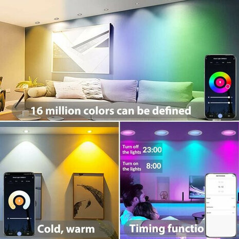 Inbouwspot LED 9W RGB WiFi appbediening inbouw &Oslash;105mm Wit
