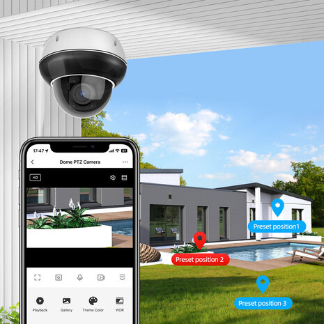 Dome buitencamera wit met 5MP resolutie en 5x optische zoom