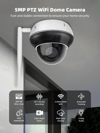 Dome buitencamera wit met 5MP resolutie en 5x optische zoom