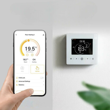 Opbouw thermostaat WiFi touchscreen 2‑draads voor Aan/Uit-ketels, wit