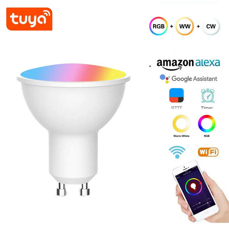 Slimme GU10 WiFi spotlight dimbaar RGB+CCT 2700&ndash;6500K 4,7W 806 lm wit