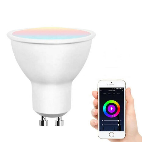 Slimme GU10 WiFi spotlight dimbaar RGB+CCT 2700&ndash;6500K 4,7W 806 lm wit