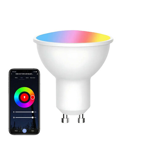 Slimme GU10 WiFi spotlight dimbaar RGB+CCT 2700&ndash;6500K 4,7W 806 lm wit