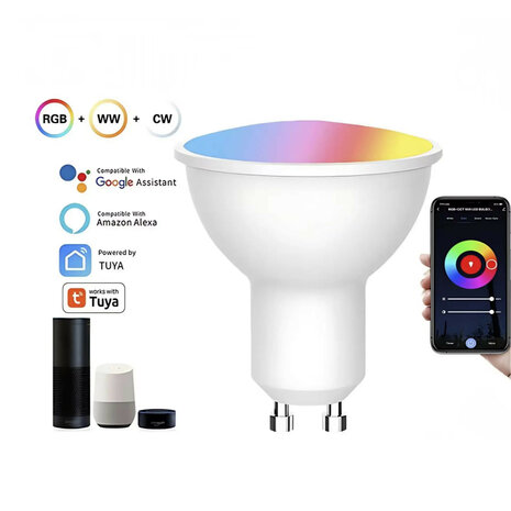 Slimme GU10 WiFi spotlight dimbaar RGB+CCT 2700&ndash;6500K 4,7W 806 lm wit