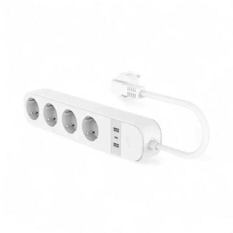 WiFi stekkerdoos met 4 EU-stopcontacten, 2x USB-A en 1x USB-C, 16A/3680W, Wit