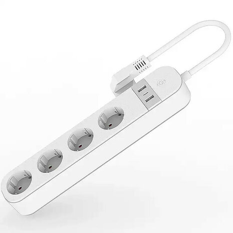 WiFi stekkerdoos met 4 EU-stopcontacten, 2x USB-A en 1x USB-C, 16A/3680W, Wit