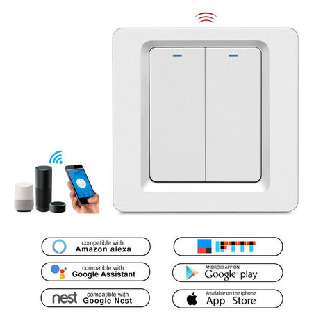 Zigbee 2-voudige inbouw lichtschakelaar zonder nuldraad (wit)