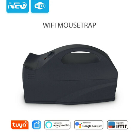 Wifi muizenval met 7000V en Tuya-app, draadloos op 4x AA-batterijen, zwart