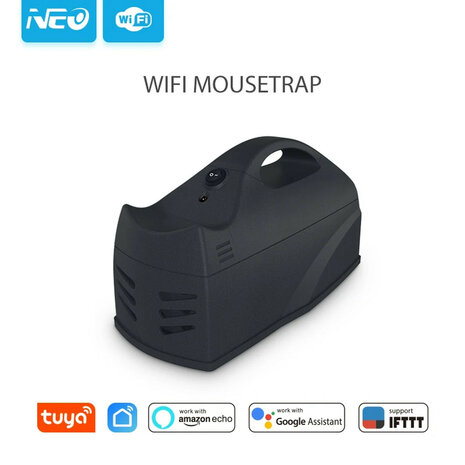 Wifi muizenval met 7000V en Tuya-app, draadloos op 4x AA-batterijen, zwart