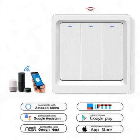 3-voudige slimme inbouw lichtschakelaar Zigbee met Tuya Smart Life bediening (wit)