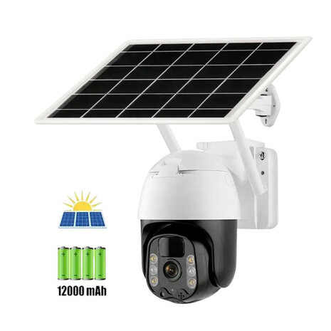 Beveiligingscamera buiten met zonnepaneel en 3MP PTZ kleurennachtzicht Wit