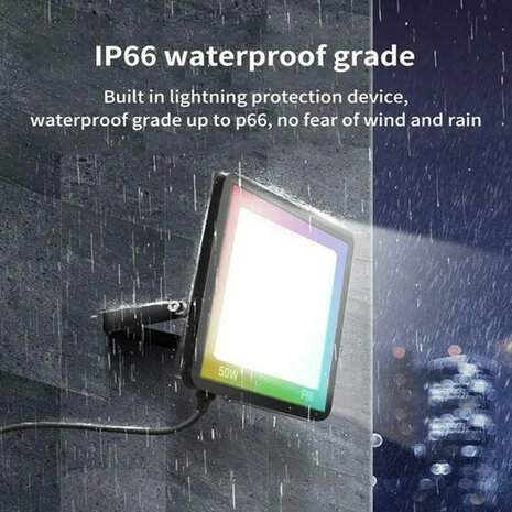 Schijnwerper buiten met wifi-appbediening, RGB en koud wit, 30 Watt, IP66, zwart