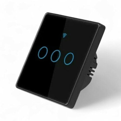 Slimme WiFi-inbouwlichtschakelaar met touchbediening, 3 knoppen, zwart