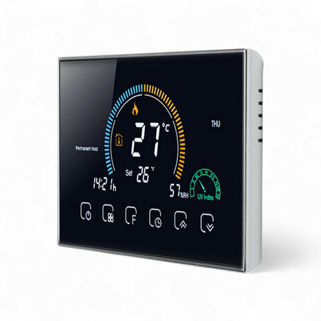 Slimme inbouwthermostaat voor elektrische vloerverwarming met touchscreen, zwart