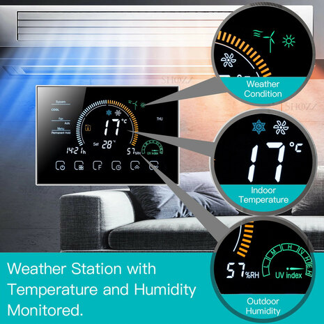 Slimme inbouwthermostaat voor elektrische vloerverwarming met touchscreen, zwart