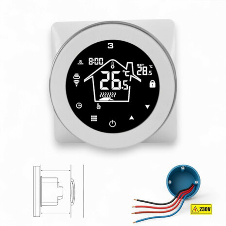 Slimme wifi inbouw thermostaat voor elektrische vloerverwarming met touchscreen, wit