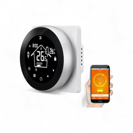 Slimme wifi inbouw thermostaat voor elektrische vloerverwarming met touchscreen, wit