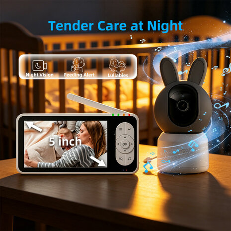Babyfoon met camera 1080p WiFi, huildetectie, nachtzicht en tweerichtingsaudio