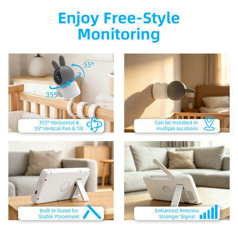 Babyfoon met camera 1080p WiFi, huildetectie, nachtzicht en tweerichtingsaudio
