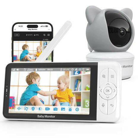 Babyfoon voor baby monitoring met 5 inch lcd scherm en 1080p resolutie